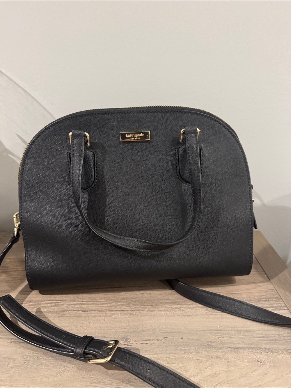 kate spade Black Saffiano Leather Tote with Gold Logo Plate - Picture 7 of 8